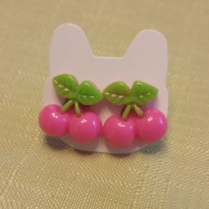 Pink Cherries 🍒 Stud Earrings